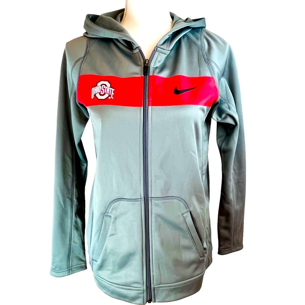 NIKE‎ Ohio State Buckeyes Gray Red  Dri Fit Full Zip Jacket Hoodie Football OSU